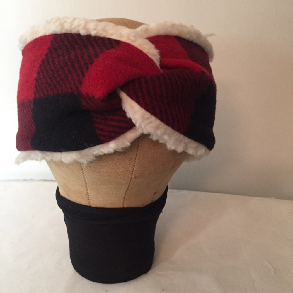 Buffalo Check Twisted Headband Sherpa Lined